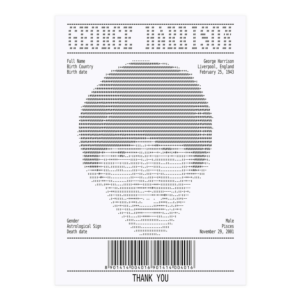 Receipt Art George Harrison (Print Only)