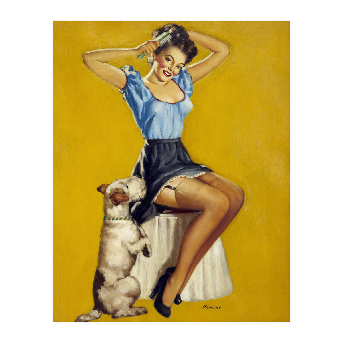 Pinup Woman Posing With Her Dog (Print Only)