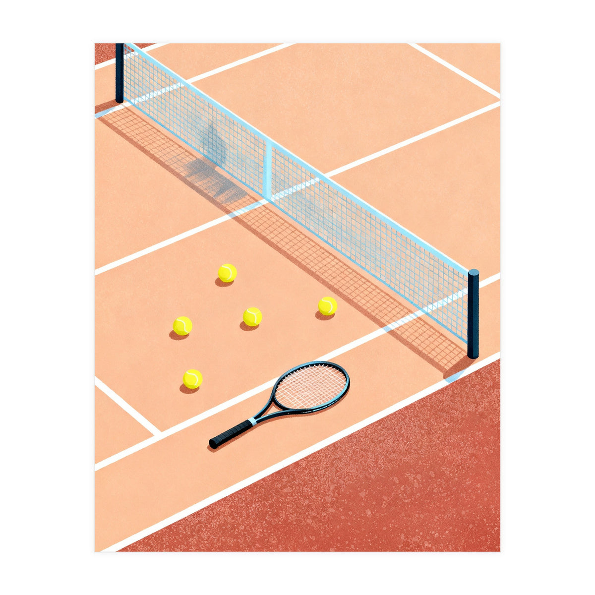 Tennis Court Art, Tennis Racket Illustration, Modern Sports Design (Print Only)