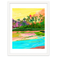 Tropical Backwaters Of Kerala, Nature Jungle Forest Landscape Painting, Dreamy Scenic Travel Lake Palm Bohemian
