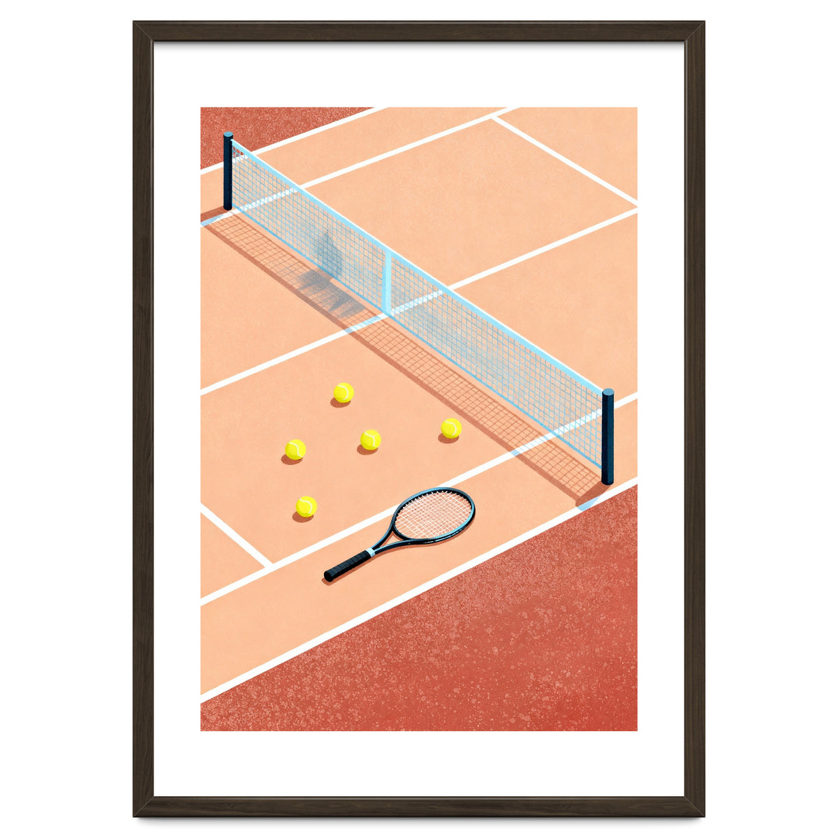 Tennis Court Art, Tennis Racket Illustration, Modern Sports Design