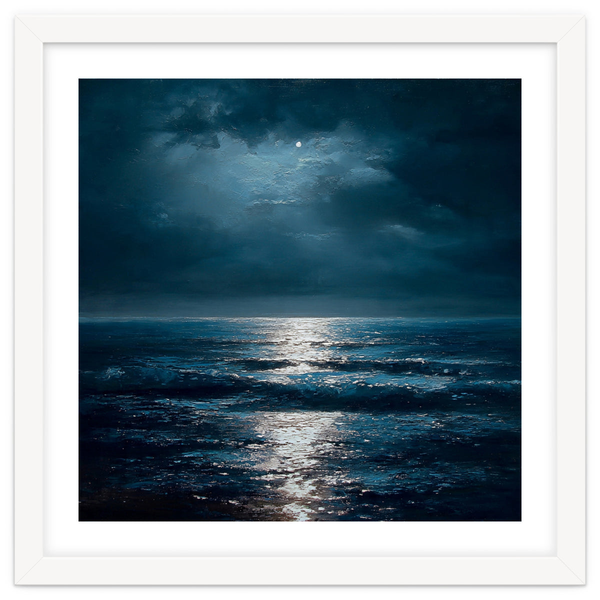 Ethereal Moonlight Over Midnight Ocean Waves