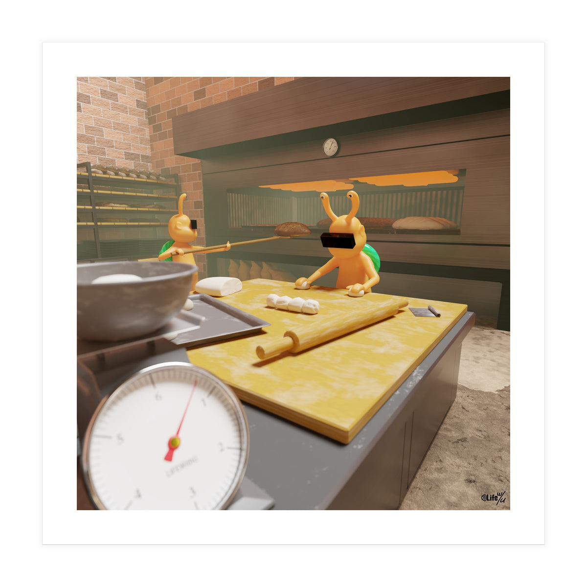 Bakery "Kneading the Dough" (Lwuba 030 Bakery 01) (Print Only)