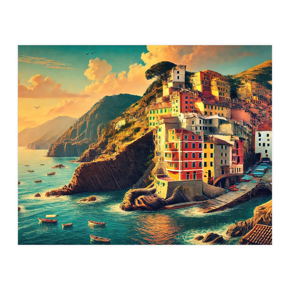 Vintage Cinque Terre Poster, Italy (Print Only)