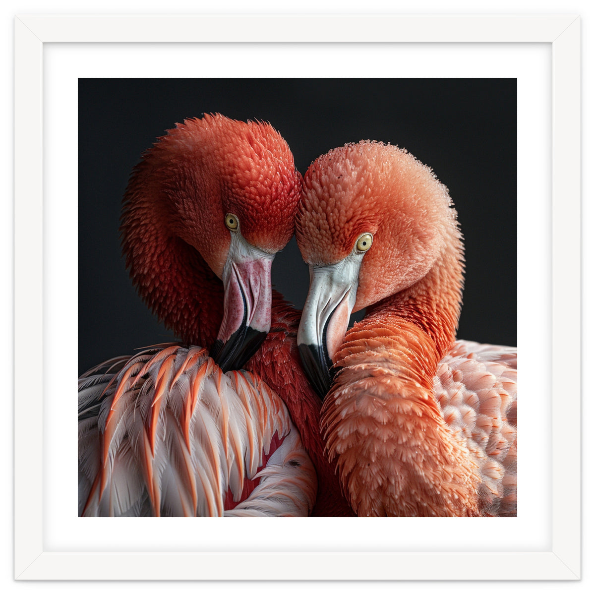 Close Up Of Two Flamingos Nuzzling Together