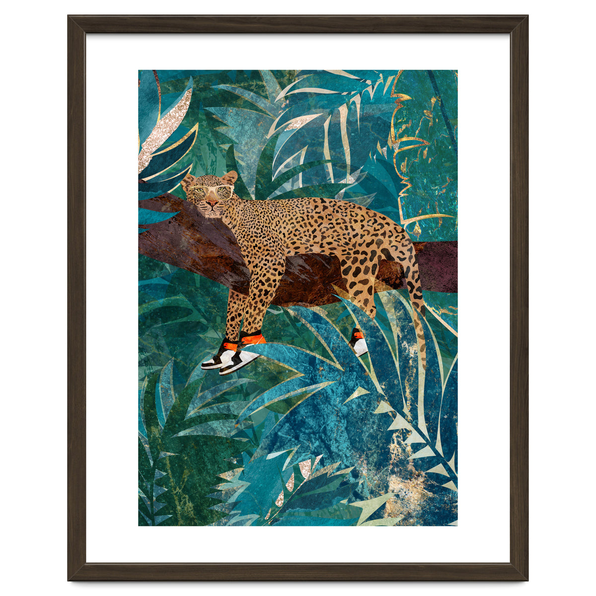 Leopard wearing shoes in the jungle