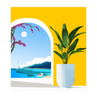 A Peek Ahead, Travel Ocean Beach Sea Tropical, Architecture Arch Boat Summer, Bougainvillea Eclectic Bohemian (Print Only)