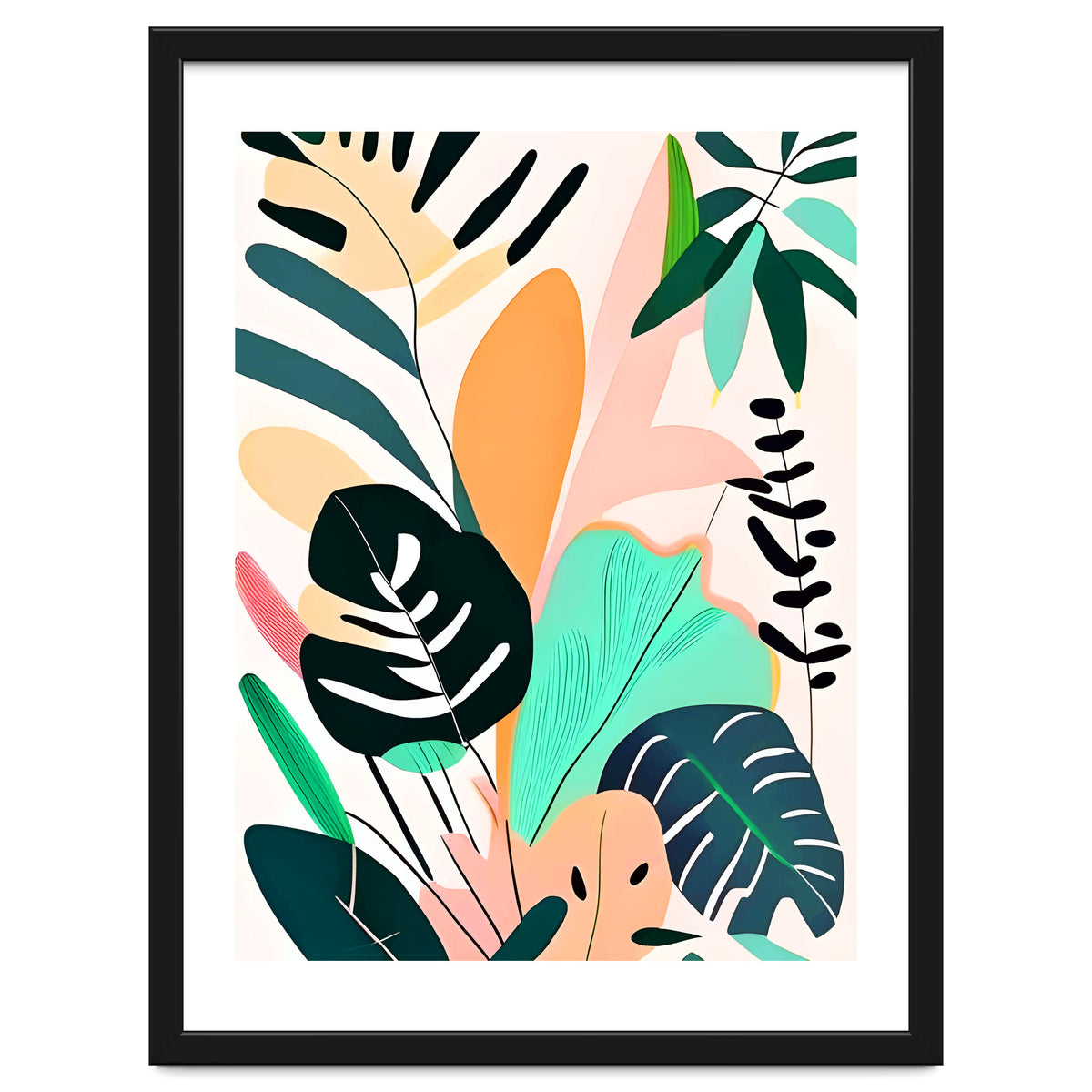 Pastello, Tropical Pastel Jungle, Botanical Neutral Muted Colors, Nature Plants Drawing Monstera, Exotic Bohemian Summer