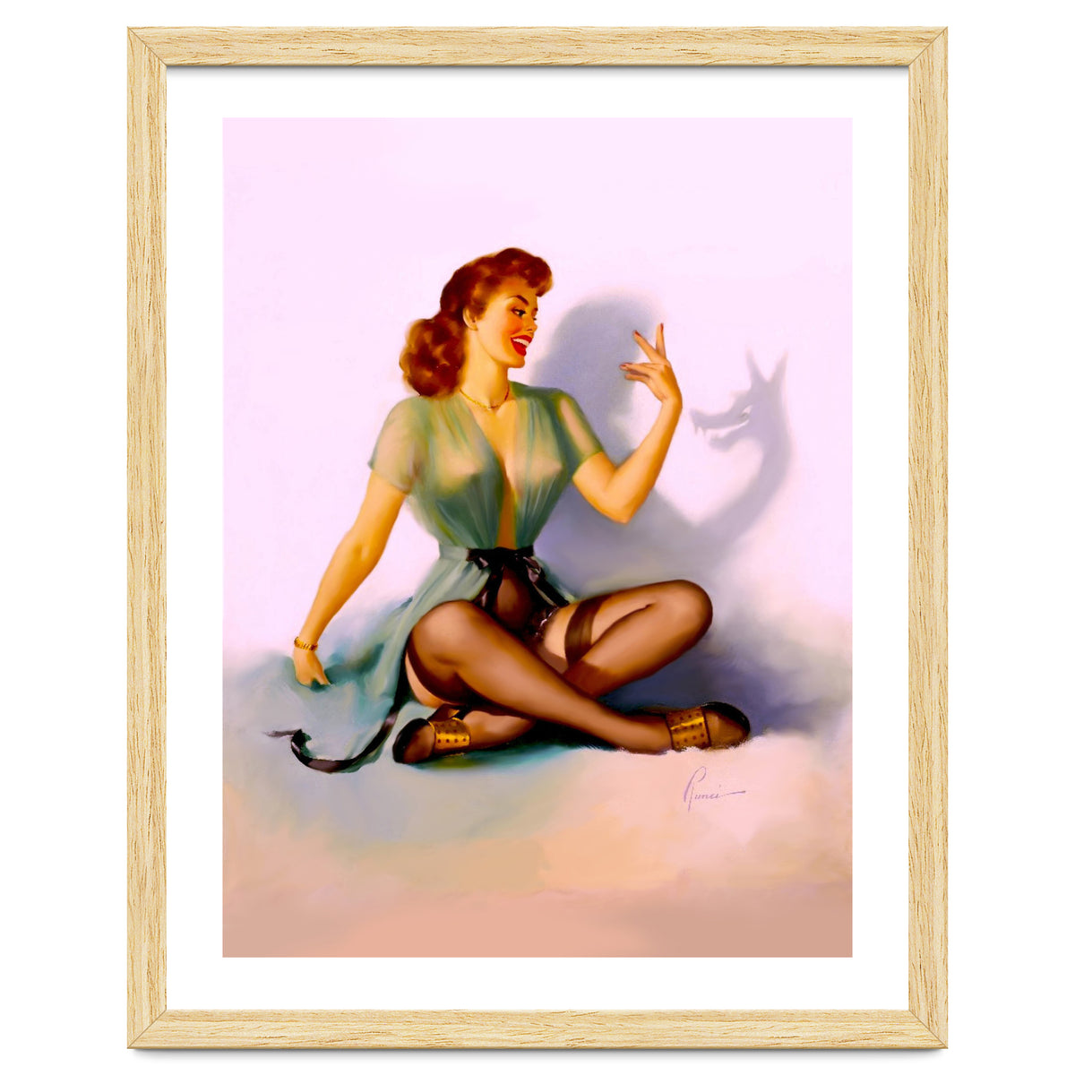 Sexy Pinup Making A Big Bad Wolf Shadow On The Wall