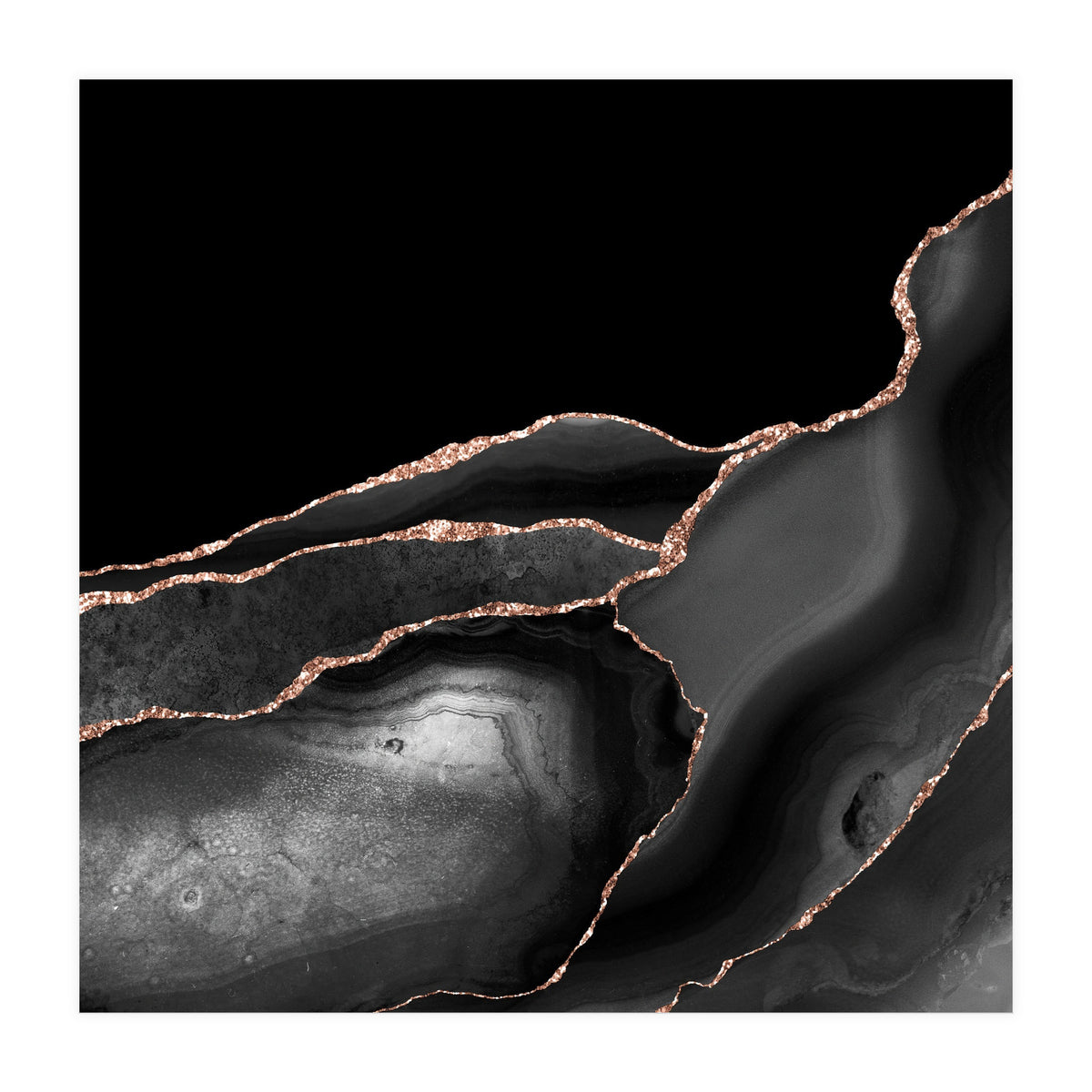 Black & Rose Gold Agate Texture 04  (Print Only)