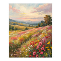 Serene Wildflower Meadow at Sunset Oil Painting (Print Only)