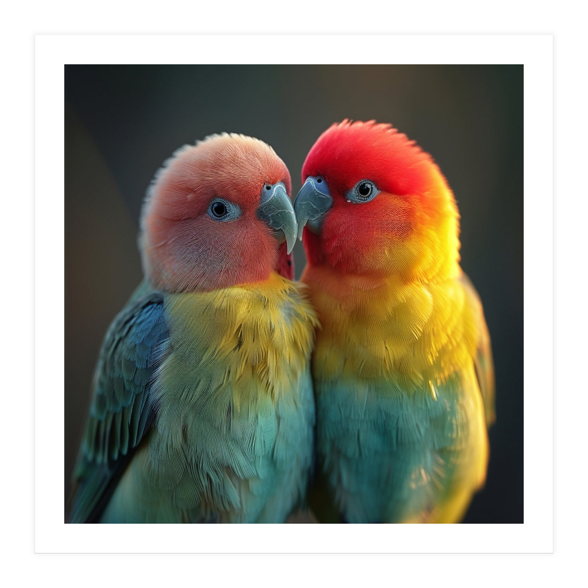 Lovebirds Perched Together Vivid Colors (Print Only)