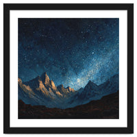 Starry Night Over Majestic Mountains Impasto Oil Painting Style