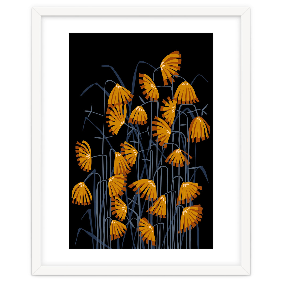 Linocut flower meadow black