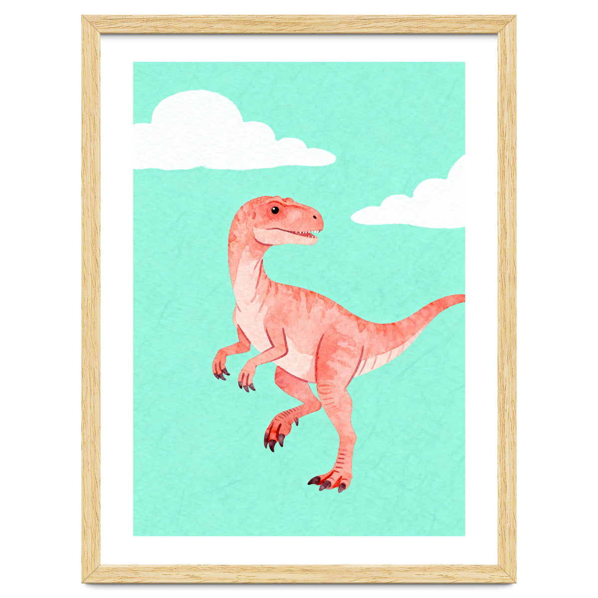 Velociraptor Watercolor Art, Cute Dino Nursery Print, Whimsical Dinosaur Illustration