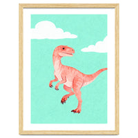 Velociraptor Watercolor Art, Cute Dino Nursery Print, Whimsical Dinosaur Illustration