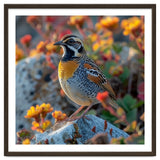 Bird Perched On A Rock With Flowers thumbnail