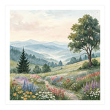 Serene Mountain Meadow Watercolor Landscape (Print Only) thumbnail