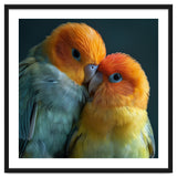 Lovebirds Couple Nuzzling With Orange And Yellow Feathers thumbnail