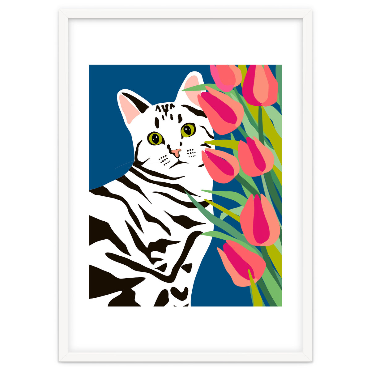 The Poser, Cat Cute Pet Animals Illustration, Pop Of Color Eclectic Pets Bohemian Contemporary Still Life