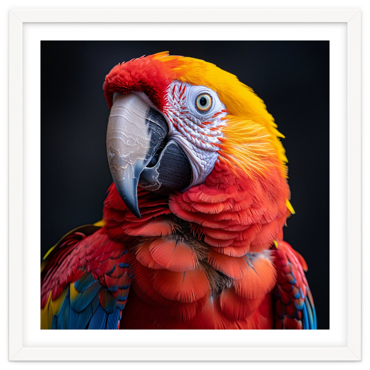 Scarlet Macaw Parrot Head Detailed Portrait Black