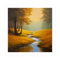Golden Autumn Forest Path with Winding Creek (Print Only)