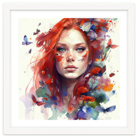 Watercolor Floral Red Hair Woman #9