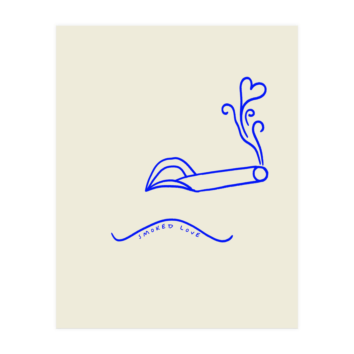 Smoked Love, Line Art Drawing Sketch, Minimalism Doodle Woman Cigarette Cigar Smoke, Eclectic Bohemian Framed (Print Only)