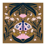 Pink Moth with Flowers on a brown background (Print Only) thumbnail