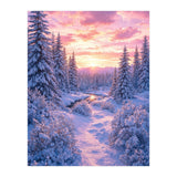Winter Sunset Glow: Serene Snowy Forest and Frozen Creek (Print Only) thumbnail