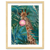Giraffe blowing a bubble in the jungle thumbnail