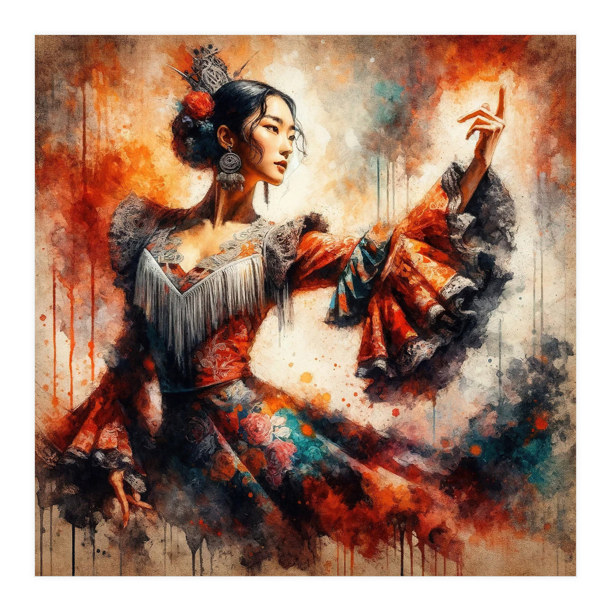Majestic East Asian Flamenco Dancer (Print Only)