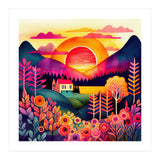 Folk Sunset Over Mountain Lake (Print Only) thumbnail