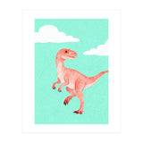 Velociraptor Watercolor Art, Cute Dino Nursery Print, Whimsical Dinosaur Illustration (Print Only) thumbnail