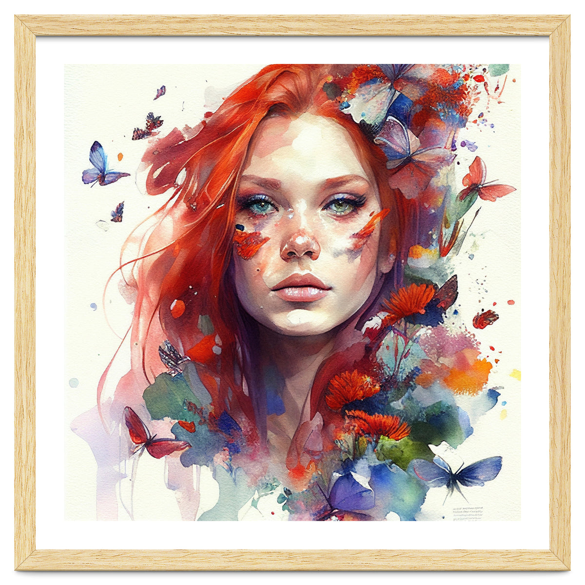 Watercolor Floral Red Hair Woman #9