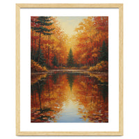 Golden Autumn Reflection: Impasto Forest Landscape