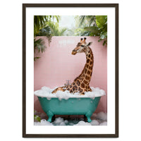 Giraffe in Bathtub, Whimsical Bathroom Art