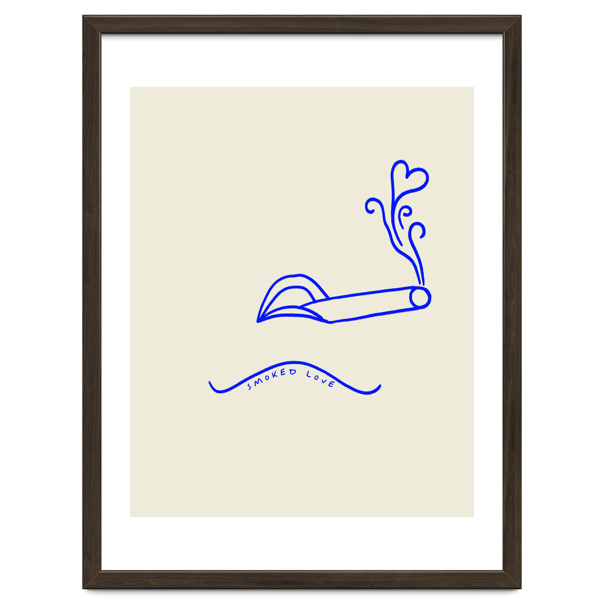 Smoked Love, Line Art Drawing Sketch, Minimalism Doodle Woman Cigarette Cigar Smoke, Eclectic Bohemian Framed