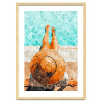 By The Pool All Day, Summer Travel Woman Swimming, Tropical Fashion Bohemian Painting