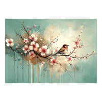 Bird Resting On Cherry Blossom Branch (Print Only)