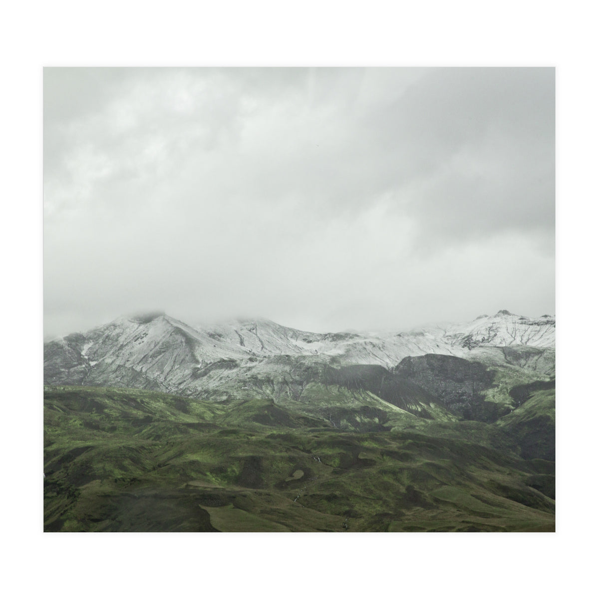 Snow-covered green mountains - Iceland (Print Only)