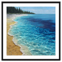 Sun-Drenched Coastal Shoreline with Textured Impasto Waves
