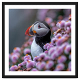 Atlantic Puffin Amidst Pink Heather Flowers thumbnail