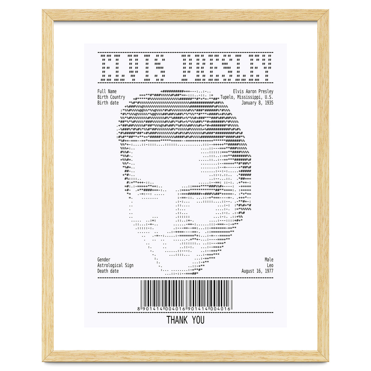 Receipt Art Elvis Presley