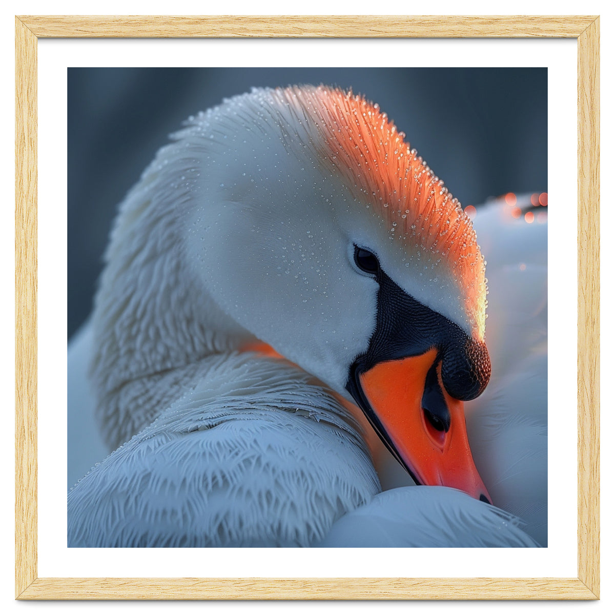 Close Up Of A White Swan With Water Droplets