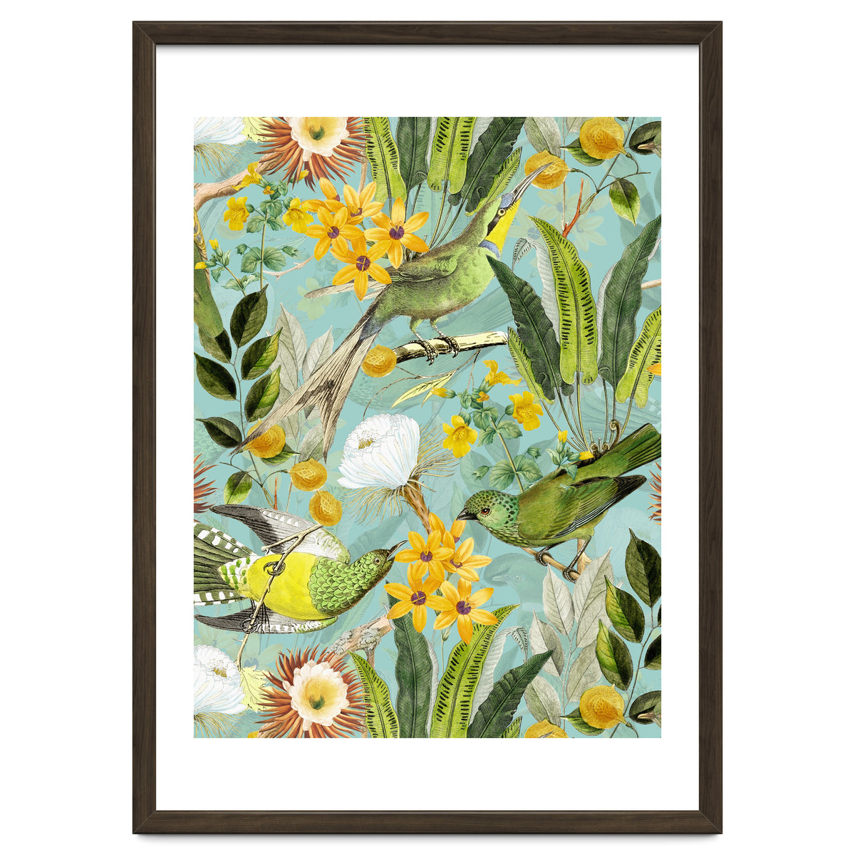 Exotic Birds in Flower Jungle