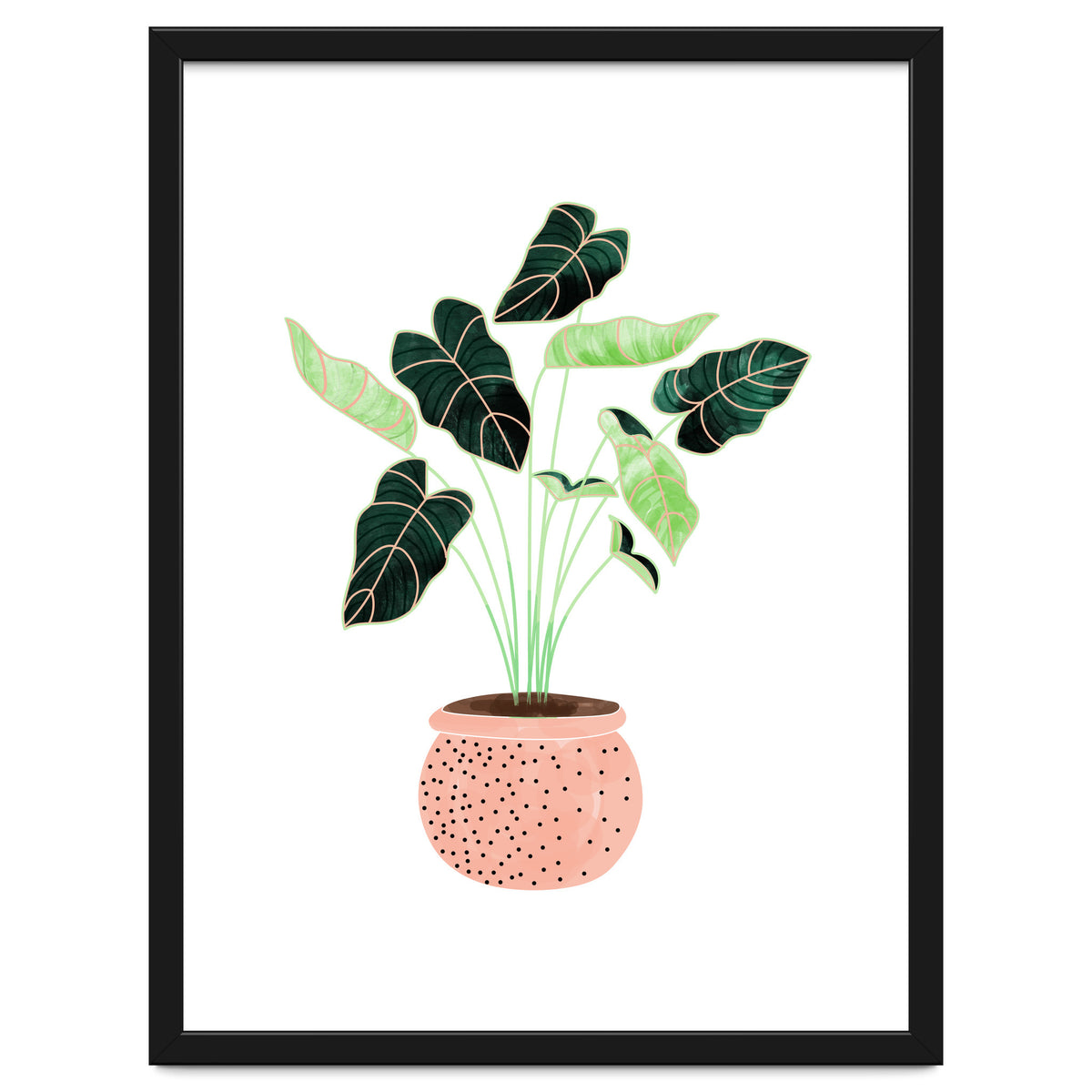 Home Plant | Ceramic Botanical Planter Illustration | Minimal Bohemian Watercolor Painting Polka Dot