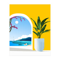 A Peek Ahead, Travel Ocean Beach Sea Tropical, Architecture Arch Boat Summer, Bougainvillea Eclectic Bohemian (Print Only)