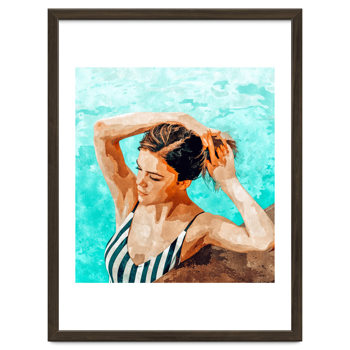 Simulacrum | Modern Bohemian Woman Swim | Summer Swimming Pool Fashion Watercolor Painting
