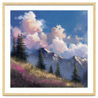 Alpine Summer Meadow with Vibrant Wildflowers and Snow